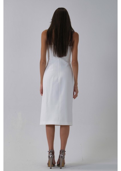 Beyaz Ip Askılı Yırtmaç Detaylı Midi Boy Abiye 0801078.15 indirimleri