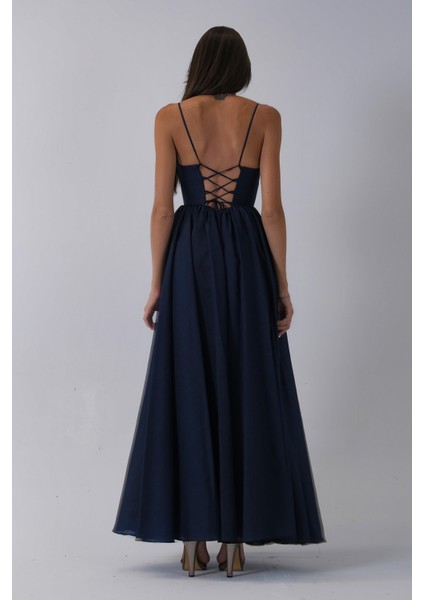 Lacivert Ince Askılı Uzun Şifon Abiye Elbise 08020031.02 indirimleri