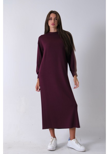 Mürdüm Bileği Lastikli Bisiklet Yaka Tesettür Elbise 31061510.21