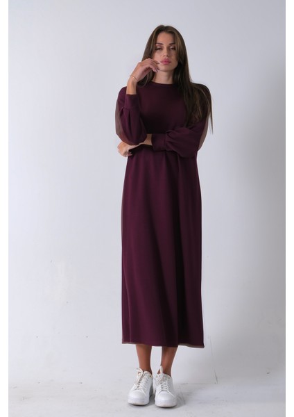 Mürdüm Bileği Lastikli Bisiklet Yaka Tesettür Elbise 31061510.21 fiyatları