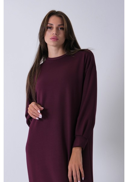 Mürdüm Bileği Lastikli Bisiklet Yaka Tesettür Elbise 31061510.21