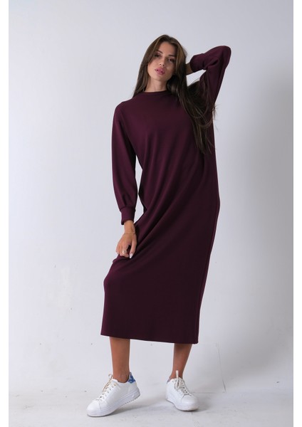 Mürdüm Bileği Lastikli Bisiklet Yaka Tesettür Elbise 31061510.21