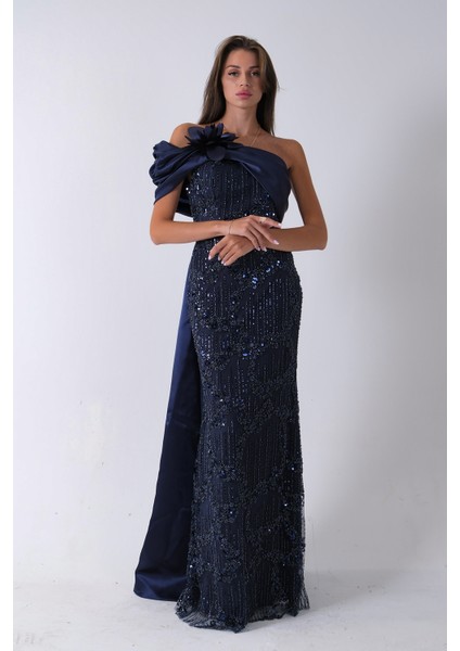 Lacivert Çiçek Detaylı Pul Boncuk Işlemeli Kuyruklu Abiye 9705650.02 fırsatları