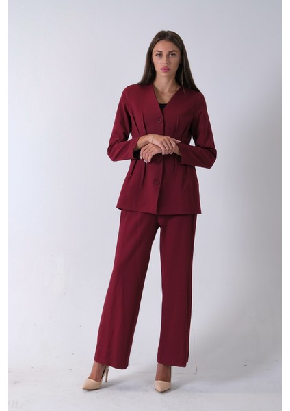 Bordo Önü 4 Düğme Kapamalı Pantolonlu Takım 4592261.04 fiyatları