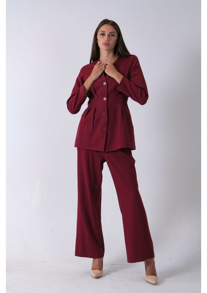 Bordo Önü 4 Düğme Kapamalı Pantolonlu Takım 4592261.04 fırsatları