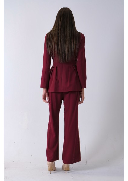 Bordo Önü 4 Düğme Kapamalı Pantolonlu Takım 4592261.04