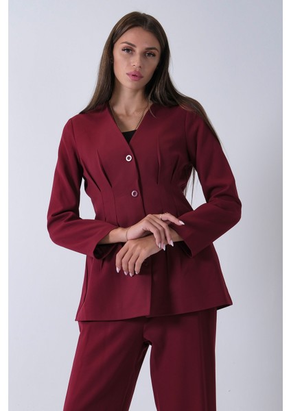 Bordo Önü 4 Düğme Kapamalı Pantolonlu Takım 4592261.04