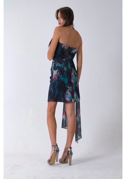 Petrol Midi Boy Desenli Tül Şifon Abiye 0802002.13 indirimleri