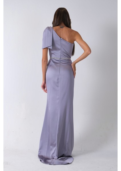 Gri Tek Omuz Drapeli Taş Detaylı Abiye 0801009.06