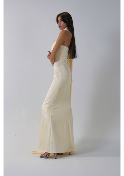 Sarı Yaka Kuşak Detaylı Tek Omuz Abiye 0801099.11 fiyatları