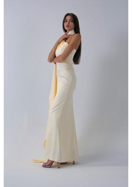 Sarı Yaka Kuşak Detaylı Tek Omuz Abiye 0801099.11 modelleri