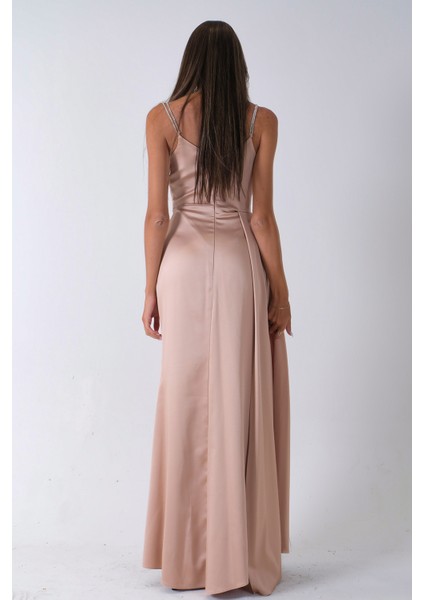 Gold Gümüş Askı Detaylı Yırtmaçlı Straplez Abiye 0801023.122 indirimleri