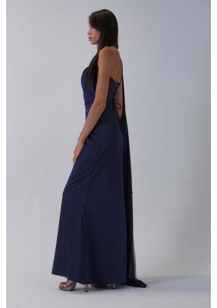 Lacivert Yaka Kuşak Detaylı Tek Omuz Abiye 0801099.02 fırsatları