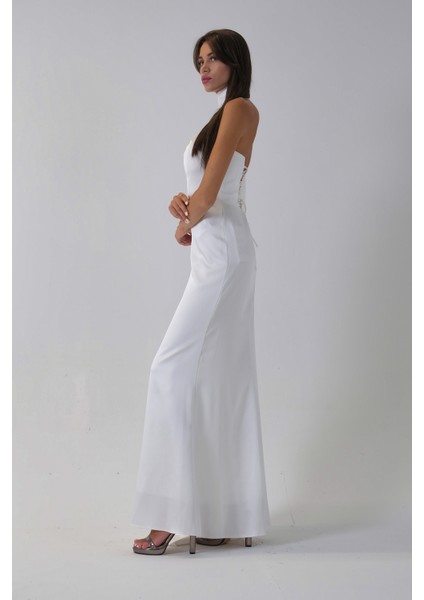 Beyaz Yaka Kuşak Detaylı Tek Omuz Abiye 0801099.15 modelleri