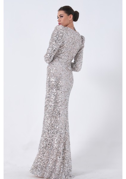 Bej Pul Payetli Drapeli Önü Yırtmaçlı Abiye 9705393.55 fırsatları