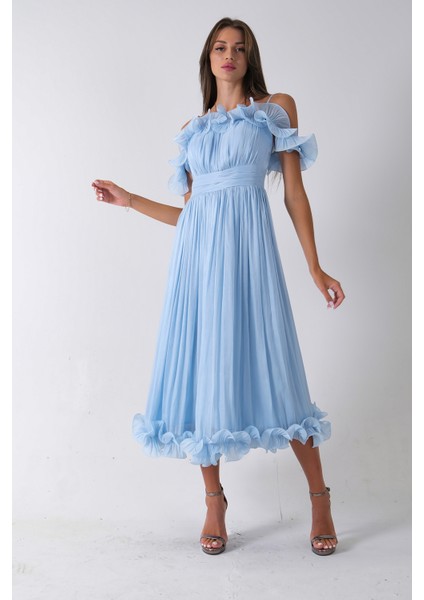 Bebe Mavi Göğüs ve Etek Ucu Çiçek Detaylı Abiye Elbise 9705622.449 modelleri