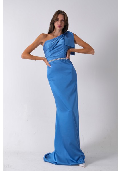 Indigo Tek Omuz Drapeli Taş Detaylı Abiye 0801009.98 fırsatları