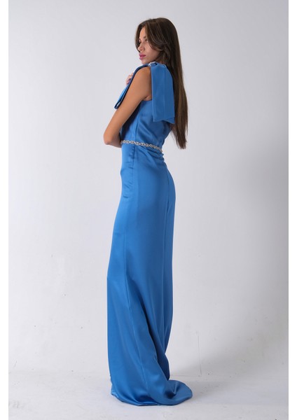 Indigo Tek Omuz Drapeli Taş Detaylı Abiye 0801009.98 indirimleri