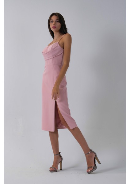 Pudra Ip Askılı Yırtmaç Detaylı Midi Boy Abiye 0801078.79 modelleri