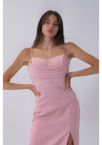Pudra Ip Askılı Yırtmaç Detaylı Midi Boy Abiye 0801078.79