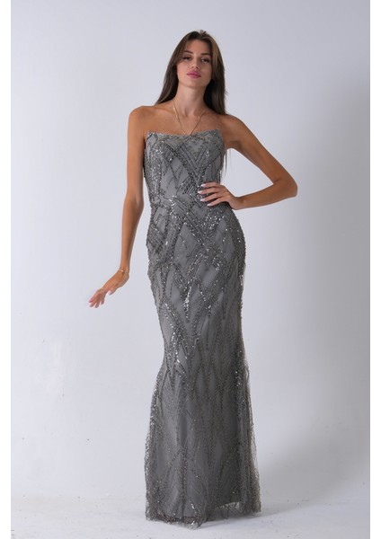 Çağla Üzeri Taş Işlemeli Sırt Bağlamalı Straplez Abiye 9705498.332 fiyatları