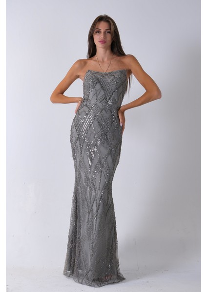 Çağla Üzeri Taş Işlemeli Sırt Bağlamalı Straplez Abiye 9705498.332 modelleri