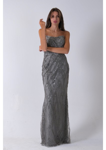 Çağla Üzeri Taş Işlemeli Sırt Bağlamalı Straplez Abiye 9705498.332 fırsatları