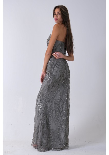 Çağla Üzeri Taş Işlemeli Sırt Bağlamalı Straplez Abiye 9705498.332