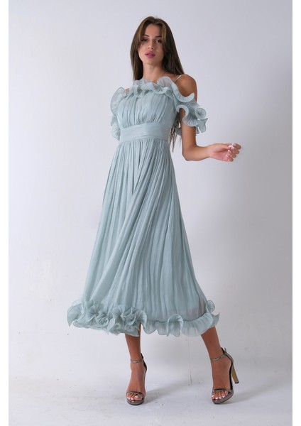 Mint Göğüs ve Etek Ucu Çiçek Detaylı Abiye Elbise 9705622.27 modelleri