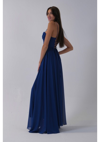 Saks Askılı Drapeli Uzun Şifon Abiye 08020032.26 indirimleri