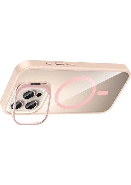 Apple iPhone 16 Pro Max Remim Lensli Magsafe Standlı Kapak - PEMBE-(5796) fiyatları