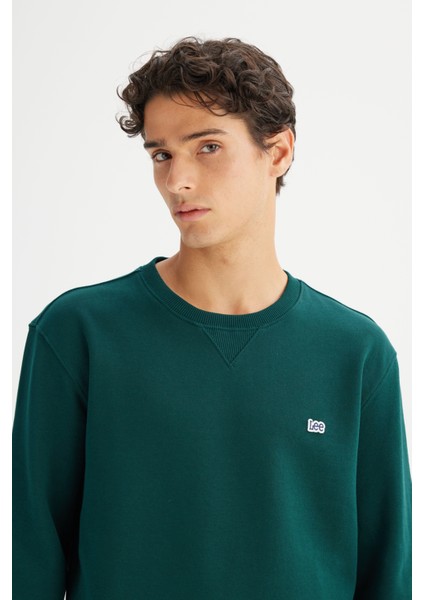 %100 Pamuk Regular Fit Normal Kesim Bisiklet Yaka Koyu Yeşil Sweatshirt fırsatları