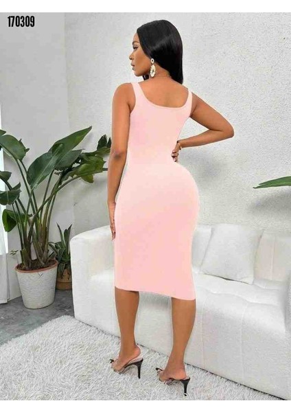 Kadın Askılı Önü Düğmeli Midi Kaşkorse Elbise, Kırmızı Gül Figürlü Kolye Hediye modelleri