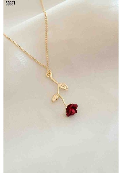 Kadın Askılı Önü Düğmeli Midi Kaşkorse Elbise, Kırmızı Gül Figürlü Kolye Hediye fırsatları