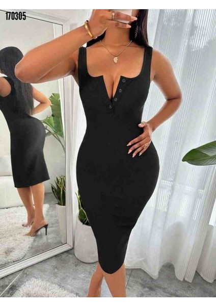 Kadın Askılı Önü Düğmeli Midi Kaşkorse Elbise, Kırmızı Gül Figürlü Kolye Hediye modelleri