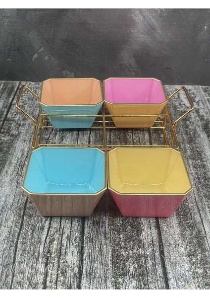 Litaetrend 4 Bölmeli Gold Standlı Cam Kahvaltılık Çerezlik Sunumluk Renkli fiyatları