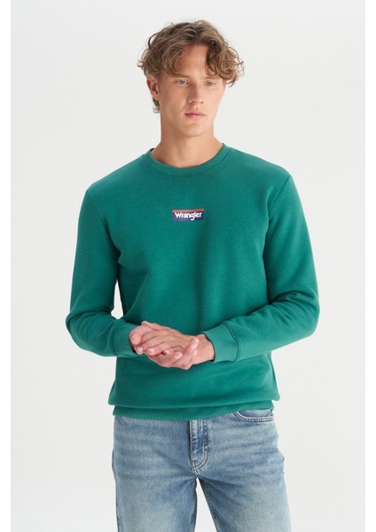 Regular Fit Normal Kesim Bisiklet Yaka Içi Polarlı Yeşil Sweatshirt