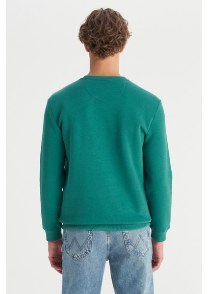 Regular Fit Normal Kesim Bisiklet Yaka Içi Polarlı Yeşil Sweatshirt indirimleri