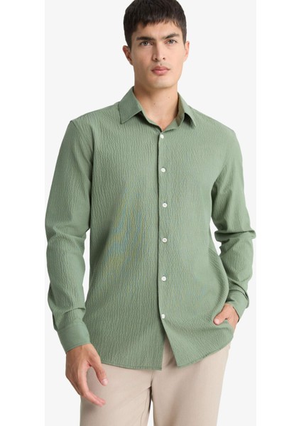 Modern Fit Polo Yaka Krinkıl Uzun Kollu Gömlek F1767AX25AU