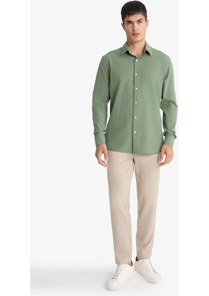 Modern Fit Polo Yaka Krinkıl Uzun Kollu Gömlek F1767AX25AU fiyatları