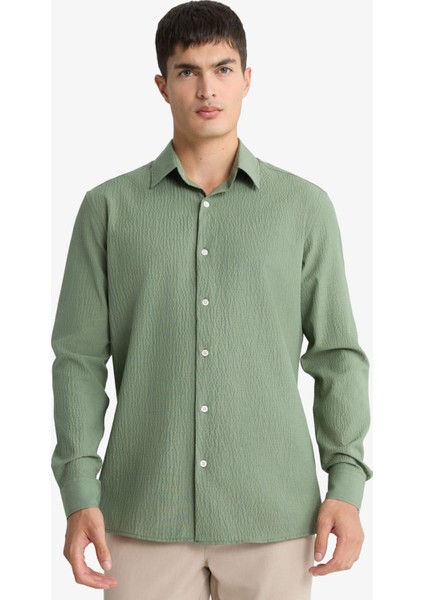 Modern Fit Polo Yaka Krinkıl Uzun Kollu Gömlek F1767AX25AU modelleri