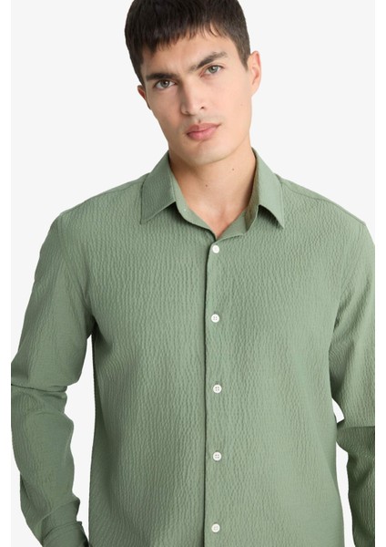 Modern Fit Polo Yaka Krinkıl Uzun Kollu Gömlek F1767AX25AU fırsatları