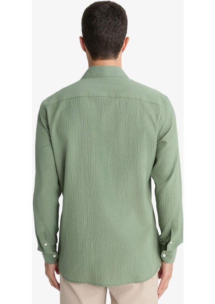 Modern Fit Polo Yaka Krinkıl Uzun Kollu Gömlek F1767AX25AU