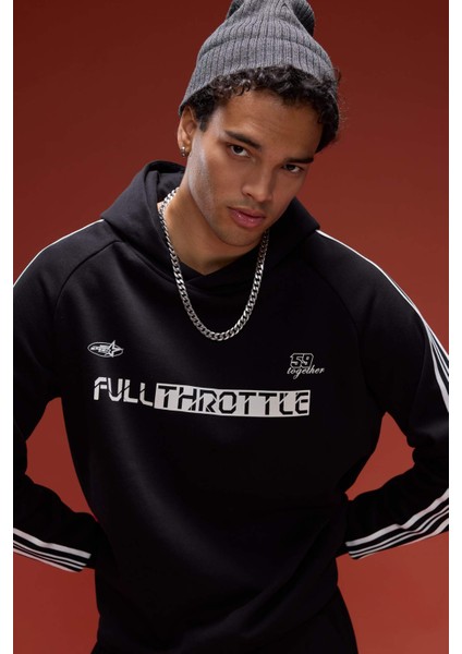 Boxy Fit Kapüşonlu Baskılı Sweatshirt F3826AX25WN