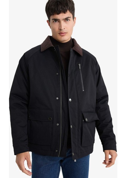 Regular Fit Polo Yaka Cepli Kadife Yaka Fermuarlı Astarlı Mont F0814AX25AU