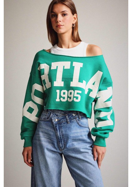 Kayık Yaka Baskılı Sweatshirt G3329AX25WN