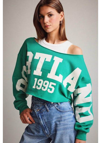 Kayık Yaka Baskılı Sweatshirt G3329AX25WN fırsatları