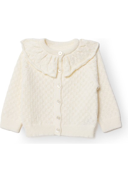 Kız Bebek Floral Teddy Bear Triko Hırka V Yaka Uzun Kol