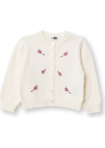 Kız Bebek Floral Teddy Bear Triko Hırka Fırfırlı Yaka Uzun Kol