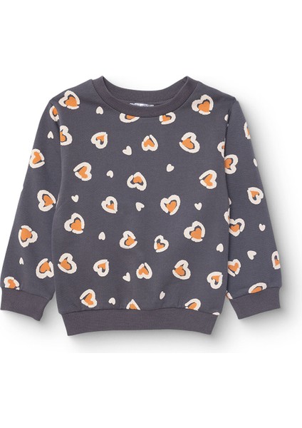 Kız Bebek Sweatshirt Şardonlu Bisiklet Yaka Uzun Kol